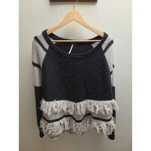Free People Shaggy Fringe Lambswool Angora Blend Knit‎ Sweater Gray Beige Medium